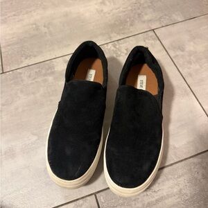 Steve Madden Black Suede Slip-On Loafers with White Sole